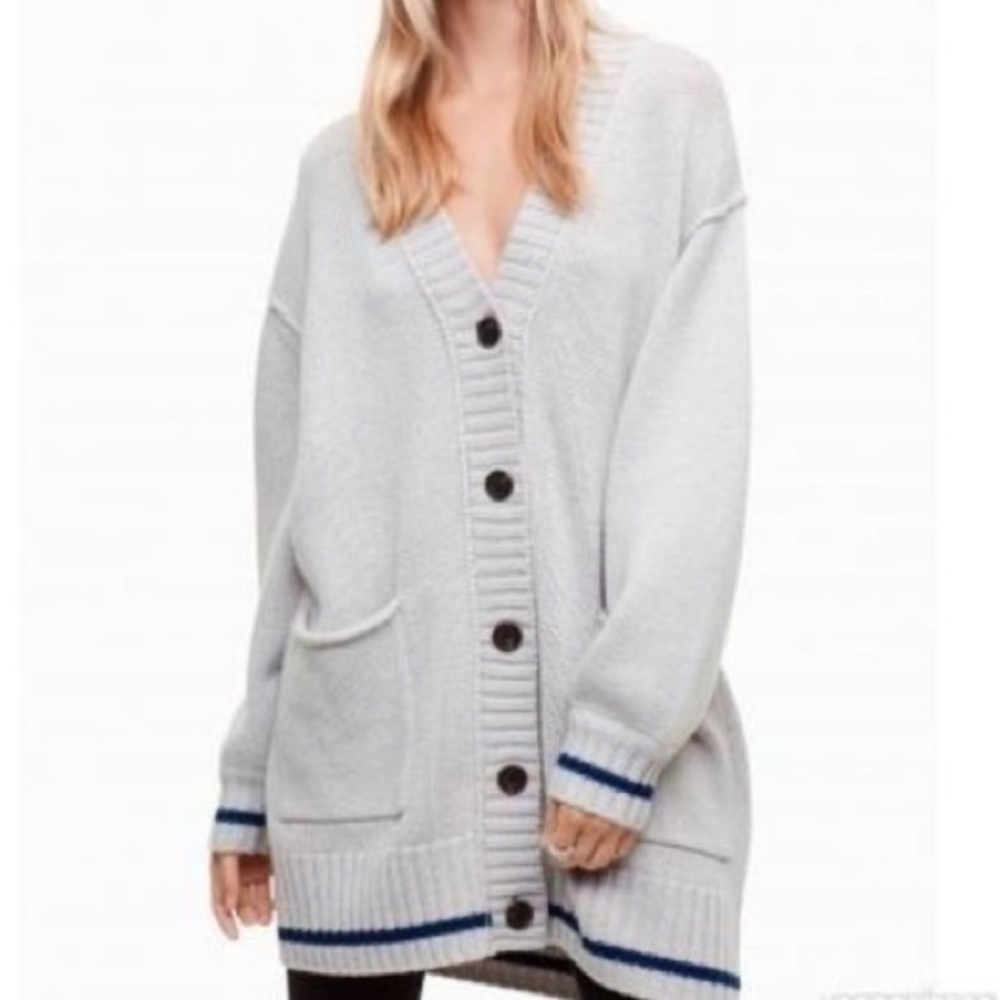 Wilfred Free Aritzia Gray Merino Wool Velzen Cardigan Oversized Sweater